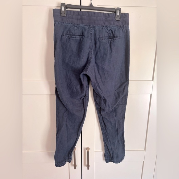 Athleta Cabo Linen Jogger Pants Size 4 Navy Blue Coastal Vacation Travel Relax - Picture 3 of 6
